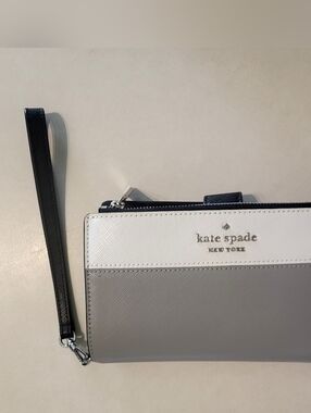 kate spade Three-Tone Saffiano Wristlet Wallet in White, Gray & Black